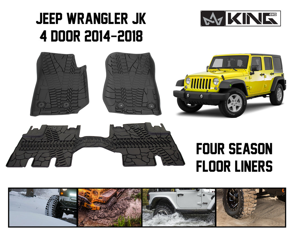 TPE Form Fitting Floor Liners Front & Rear 3 Piece - Black JK 4 Door