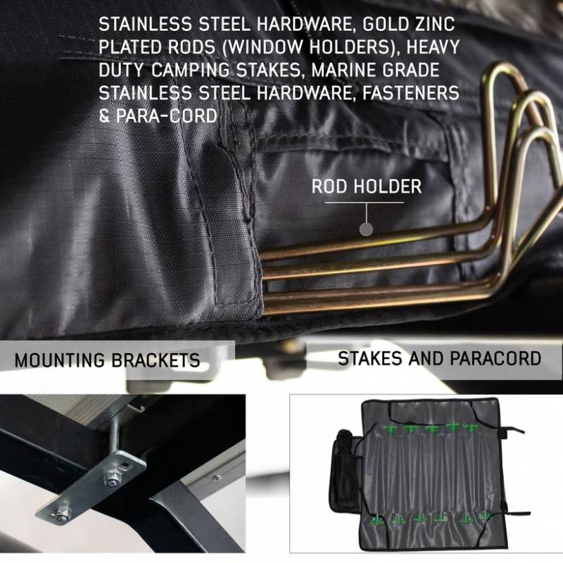 Nomadic 2 Extended Roof Top Tent - Dark Gray Base With Green Rain Fly & Black Cover, Black Aluminum Base, Black Ladder